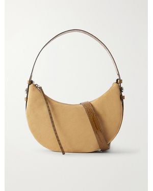 Tory Burch Romy Leather-Trimmed Suede Shoulder Bag - White