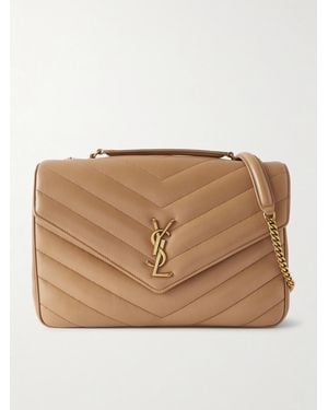 Saint Laurent Loulou Große Schultertasche Aus Gestepptem Leder - Natur