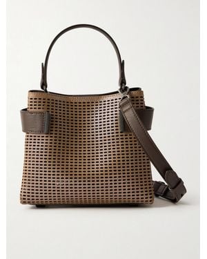 Brunello Cucinelli Essence Small Bead-Embellished Perforated Metallic Leather Shoulder Bag - Brown