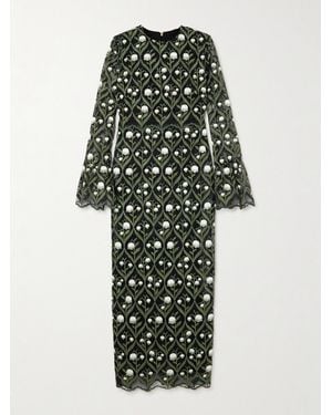 Agua Bendita Net Sustain Ellisella Perla Embroidered Tulle Maxi Dress - Green