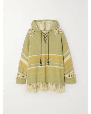 Fortela Fern Fringed Striped Wool-Blend Hoodie - Green