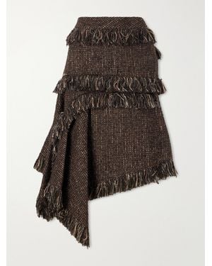 Sacai Fringed Wool-Blend Tweed Midi Skirt - Brown