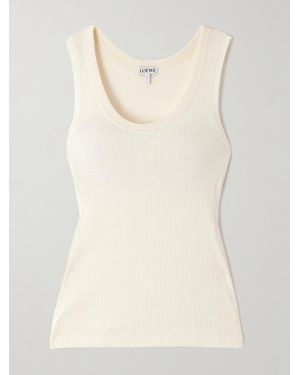 Loewe Anagram Embroidered Ribbed Silk-Jersey Tank - Natural