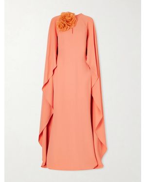 Elie Saab Appliquéd Cape-Effect Cady Gown - Pink
