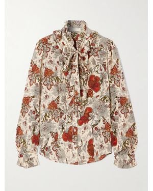 Ulla Johnson Catroux Pussy-Bow Floral-Print Silk-Satin Blouse - Natural