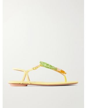 Aquazzura Embellished Raffia-Effect Thong Sandals - Metallic