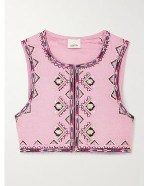 Isabel Marant Zaori Cropped Embellished Embroidered Silk-Gauze Vest - Pink
