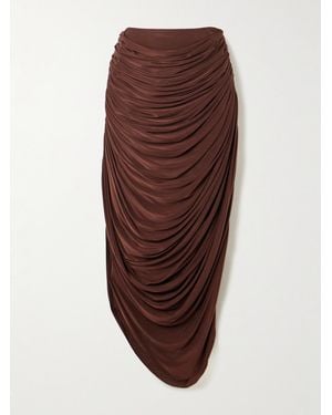 Danielle Frankel Vivienne Gathered Stretch Satin-Jersey Midi Skirt - Brown