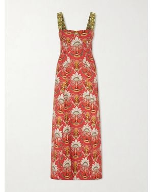 Emporio Sirenuse Azzurra Open-Back Floral-Print Linen And Cotton-Blend Midi Dress - Red