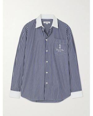 Sporty & Rich Vendome Oversized Embroidered Striped Cotton Oxford Shirt - Blue