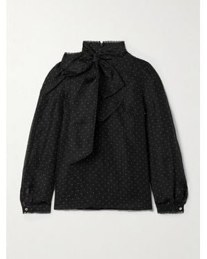 Zimmermann Pussy-Bow Lace-Trimmed Polka-Dot Linen And Silk-Blend Organza Blouse - Black