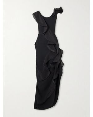 Maticevski Robe Du Soir Asymétrique En Crêpe À Volants Et À Finitions En Organza Satellite Wave - Bleu