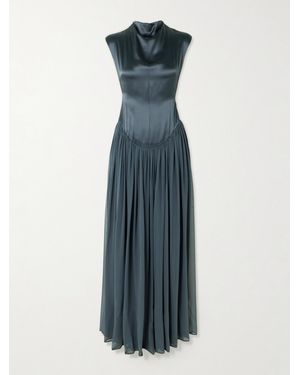 TOVE Sabi Gathered Silk-Satin And -Chiffon Gown - Blue