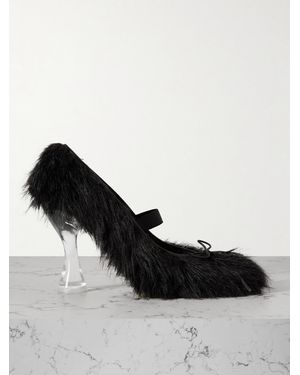 Simone Rocha Bow-Embellished Faux-Fur Court Shoes - Black