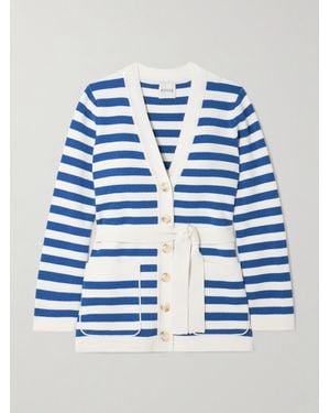 Posse Ari Belted Striped Knitted Cardigan - Blue
