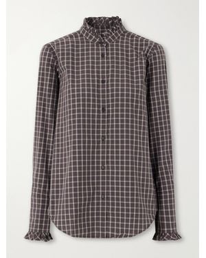 Nili Lotan Elio Ruffled Checked Cotton Shirt - Gray