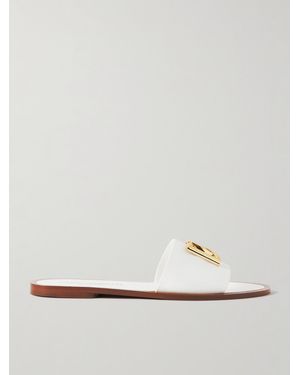 Dolce & Gabbana Bianca Embellished Leather Slides - White