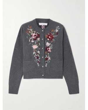 Rabanne Embroidered Crystal-Embellished Wool And Cashmere-Blend Cardigan - Gray