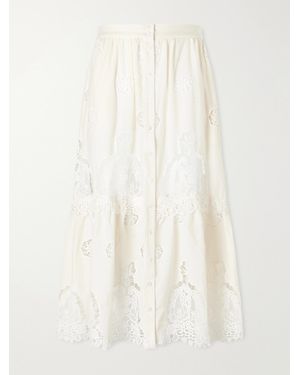 Miguelina Carolina Guipure Lace-Trimmed Cotton-Blend Maxi Skirt - White