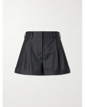Givenchy Striped Double-Pleated Wool Shorts - Blue