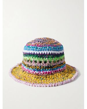 ULTRAVIOLHAT Crocheted Cotton And Raffia-Blend Bucket Hat - Blue