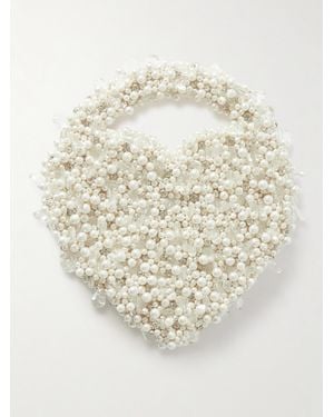 Clio Peppiatt Heart Tote Aus Satin Mit Kristallen Und Kunstperlen - Natur