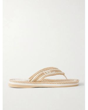 Chloé Embroidered Striped Flat Sandals - Natural