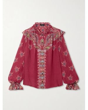 Etro Boho Ruffled Printed Chiffon Blouse - Red