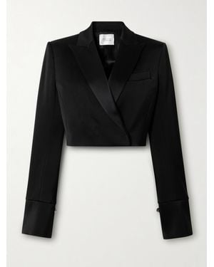 Galvan London Strata Cropped Double-Breasted Duchesse-Satin Blazer - Black