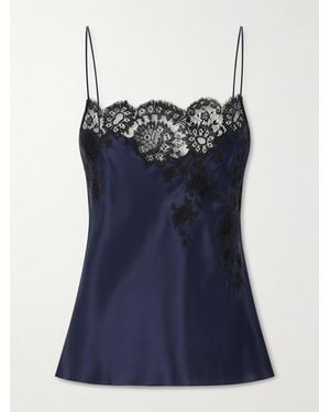 Carine Gilson Lace-Trimmed Silk-Satin Camisole - Blue