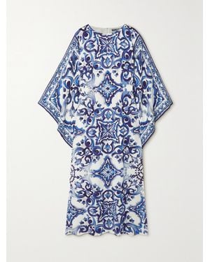 Dolce & Gabbana Maiolica Printed Stretch-Silk Kaftan - Blue