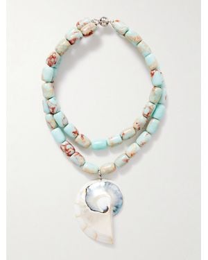 Julietta Collier En Plaqué Rhodium, Résine, Agate Et Coquillage Nautilus - Bleu