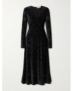 Sea Julie Gathered Devoré-Velvet Midi Dress - Black