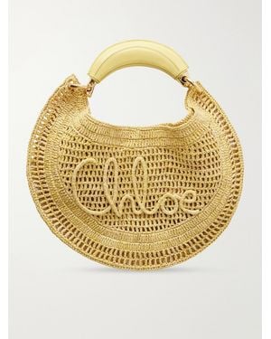 Chloé Summer Banana Leather-Trimmed Embroidered Raffia Tote - Metallic