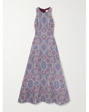 Marta Ferri Colonna Printed Linen Midi Dress - Purple