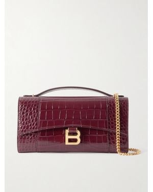 Balenciaga Hourglass Schultertasche Aus Lackleder Mit Krokodileffekt - Rot