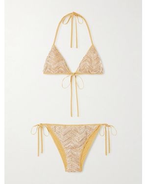 Missoni Mare Sequin-Embellished Striped Metallic Crochet-Knit Triangle Bikini - White
