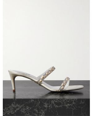 Rene Caovilla Mules Aus Satin Mit Verzierungen - Weiß