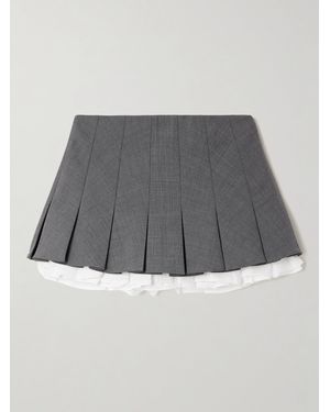 ShuShu/Tong Layered Pleated Cotton Poplin-Trimmed Grain De Poudre Mini Skirt - Gray