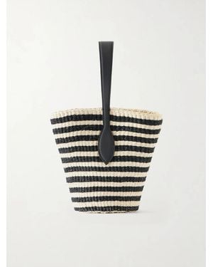 Liffner Sprout Leather-Trimmed Striped Sisal Bucket Bag - White