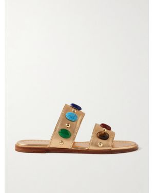 Gianvito Rossi Embellished Metallic Leather Slides