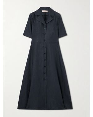 Giuliva Heritage Asymmetric Linen Midi Shirt Dress - Blue