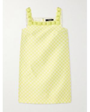 Versace Embellished Checked Satin Mini Dress - Yellow