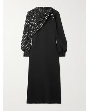 Valentino Garavani Draped Polka-Dot Silk Midi Dress - Black