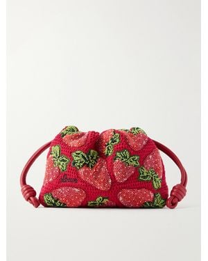 Loewe Paula's Ibiza Flamenco Leather-Trimmed Beaded Clutch Bag - Red