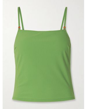 STAUD Cleo Bead-Embellished Ribbed Bikini Top - Green