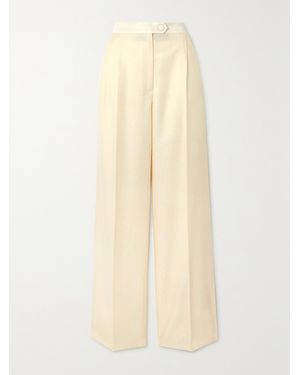 Etro Pleated Cotton And Wool-Blend Jacquard Wide-Leg Pants - Natural