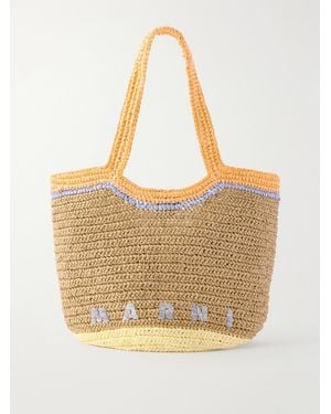Marni Raffia-Effect Small Leather-Trimmed Tote Bag - Natural
