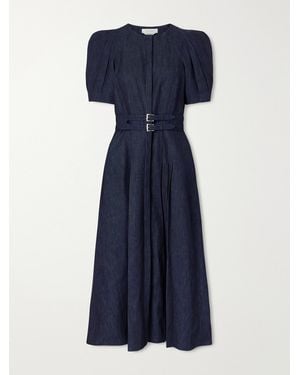 Gabriela Hearst Patricia Belted Cotton And Linen-Blend Denim Midi Dress - Blue