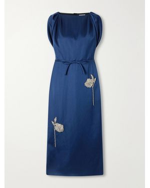 Erdem Bow-Detail Embroidered Satin Midi Dress - Blue